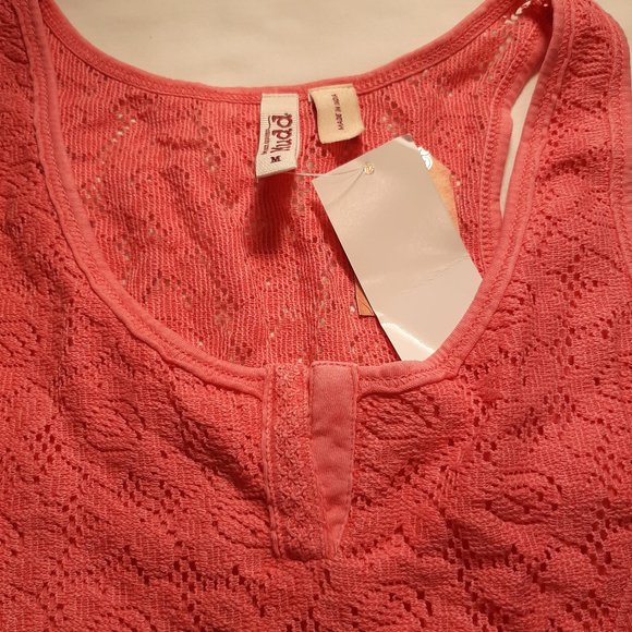 Mudd Lace Henley Tank - Juniors Coral (M) - Picture 8 of 11